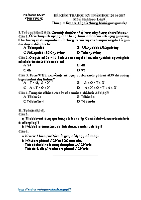 Đề kiểm tra học kì I Sinh học 9 (Có đáp án) - Năm học 2016-2017 - Phòng GD & ĐT Vĩnh Tường
